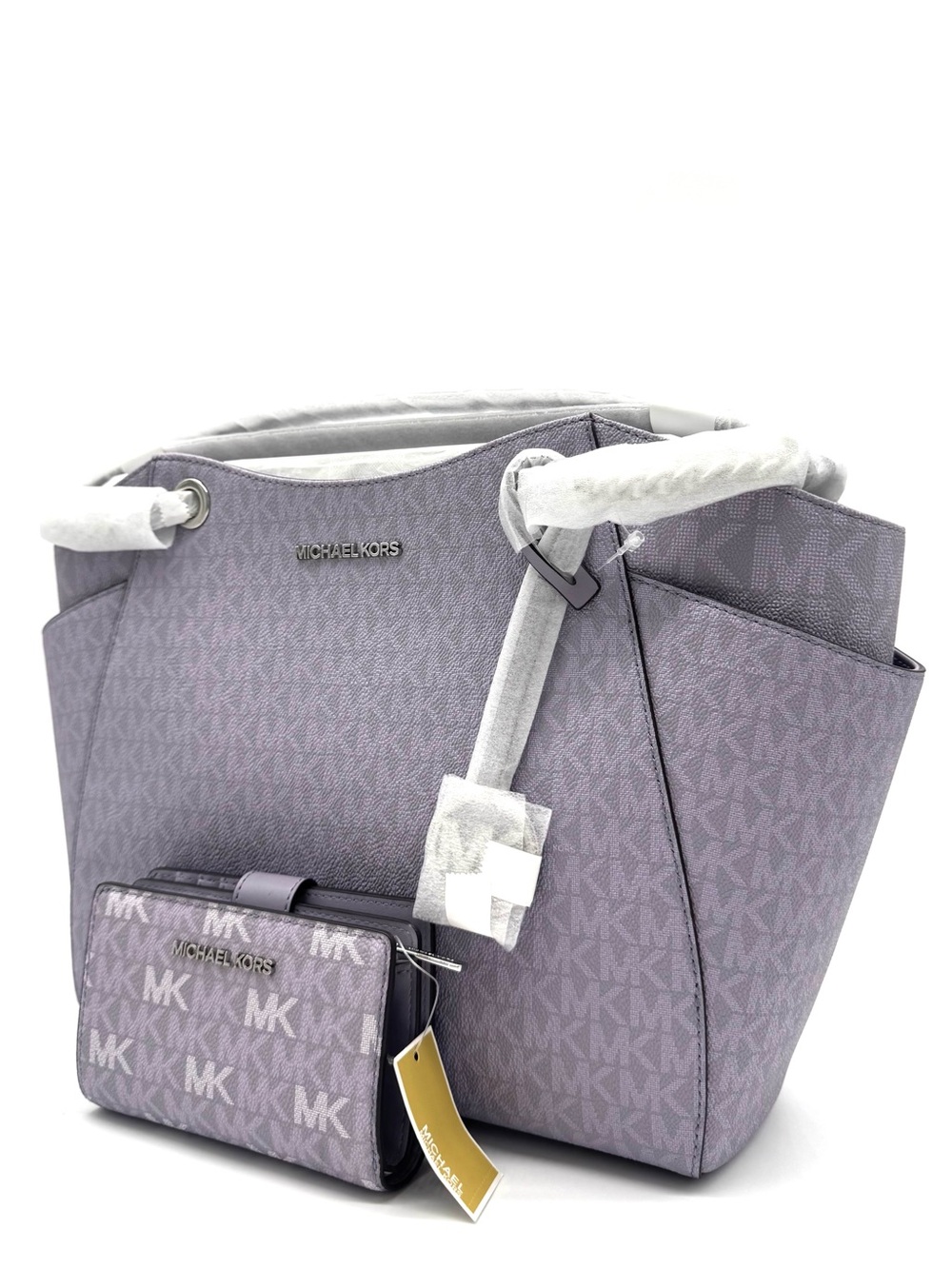 Michael Kors Large Signature Logo Shoulder Bag w Matching Bifold Wallet - Lilac